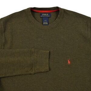 Polo Ralph Lauren Waffle Knit Shirt Men's Large Olive Green Long Sleeve Preppy